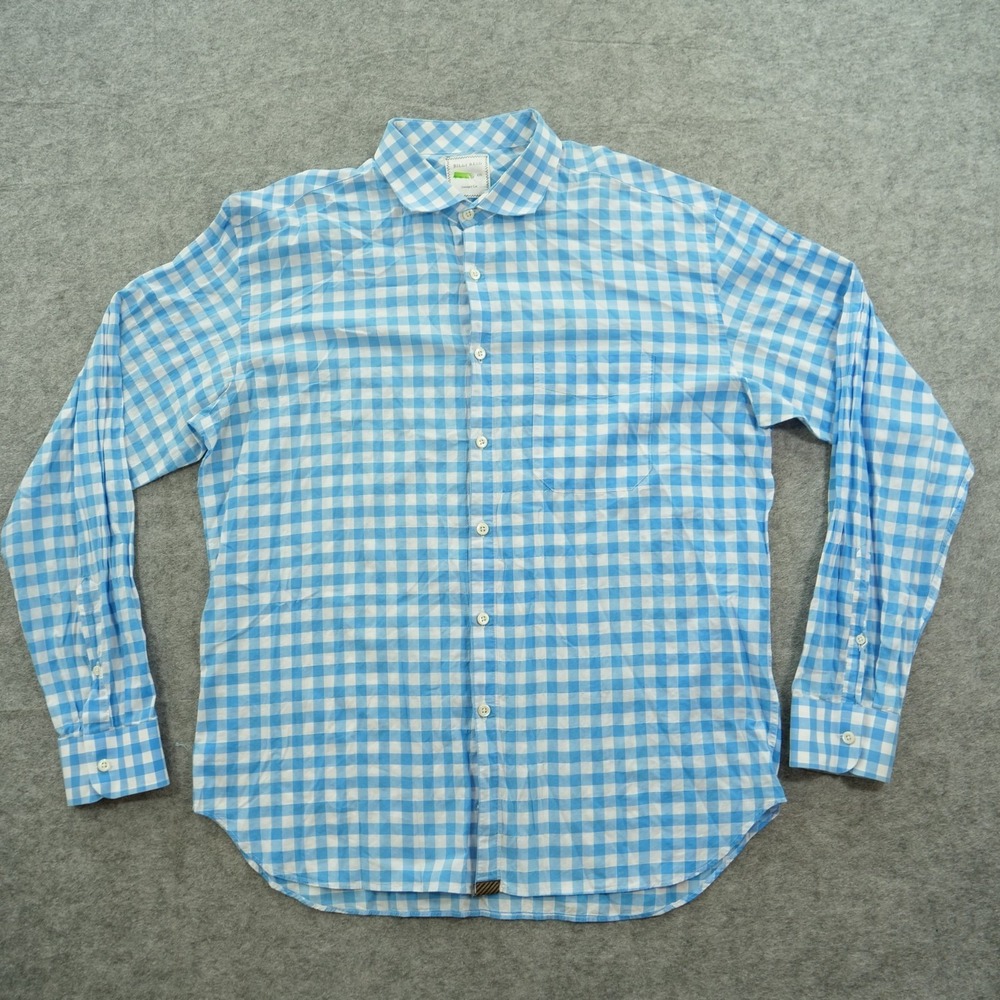 Billy Reid Shirt Men Extra Large Blue Button Long Sleeve Plaid Italy Checks
